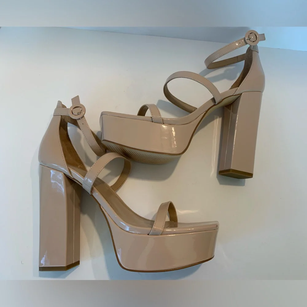 Marc Fisher Frita Platform Heels Nude Ankle Strap Size 10 Square Toe